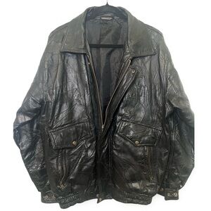 Vintage Black Leather Patchwork Jacket L